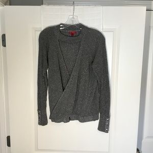 Jennifer Lopez Women’s Cross Front Pullover Sweater Gray/ Silver Sparkle Size M